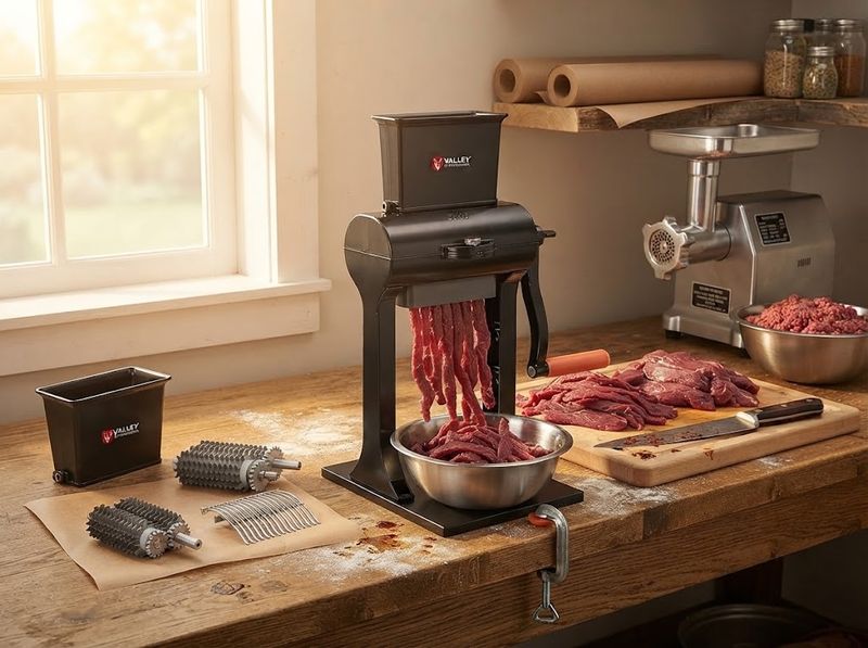 Meat tenderizer scoring a venison backstrap