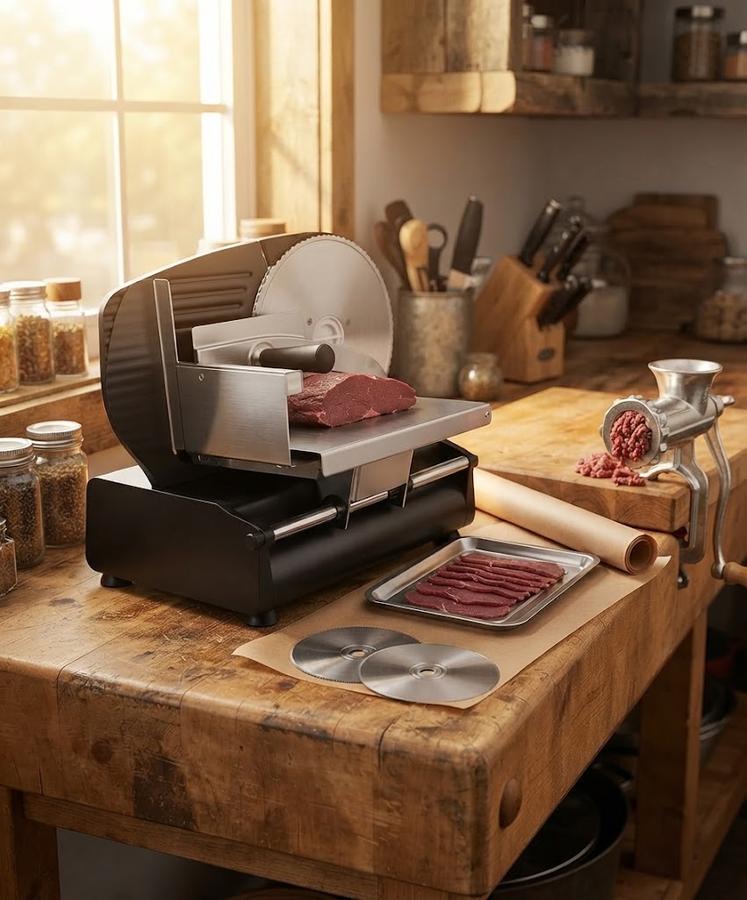 Electric slicer working through a chilled roast